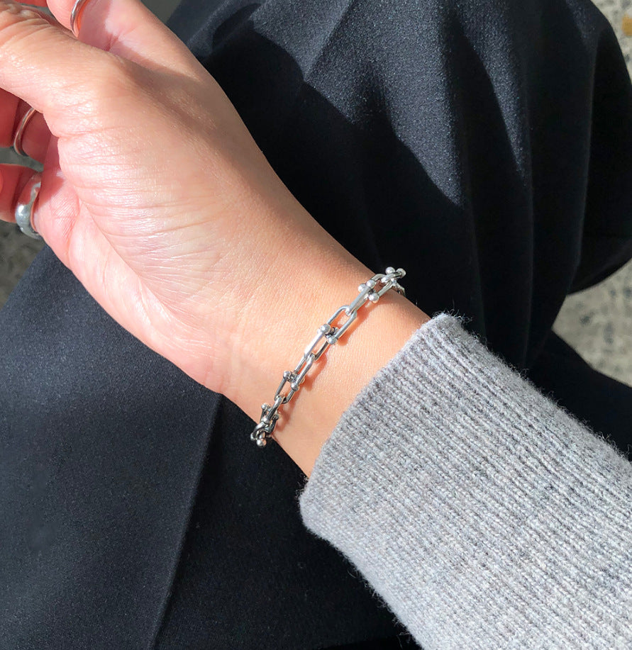 925 Sterling Silver Bracelets Basic Modern Style Classic Style