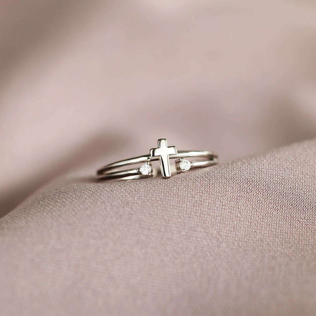 925 Sterling Silver Geometric Cross Open Rings
