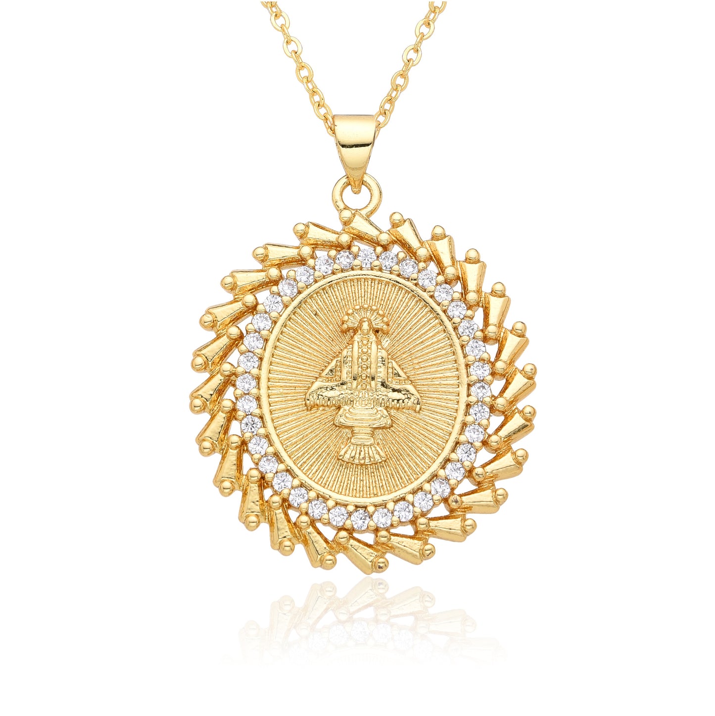 Copper Inlay Human Virgin Mary Zircon Pendant Necklace