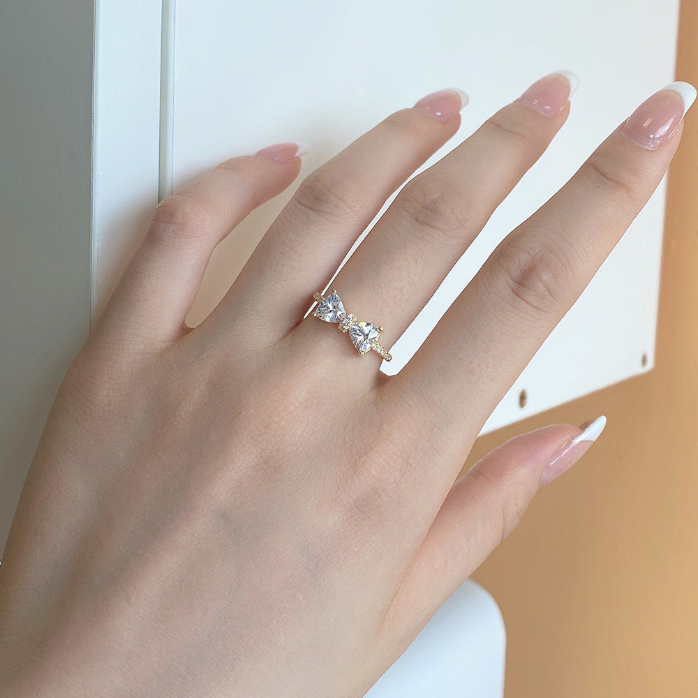 925 Sterling Silver Zircon Rings Bow Knot