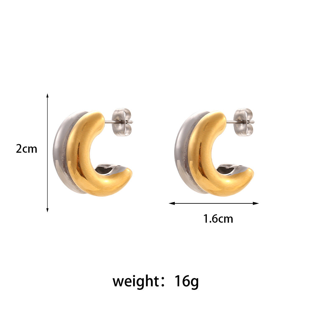 1 Pair Fashion C Shape Plating 304 Stainless Steel 18K Gold Plated Hoop Earrings