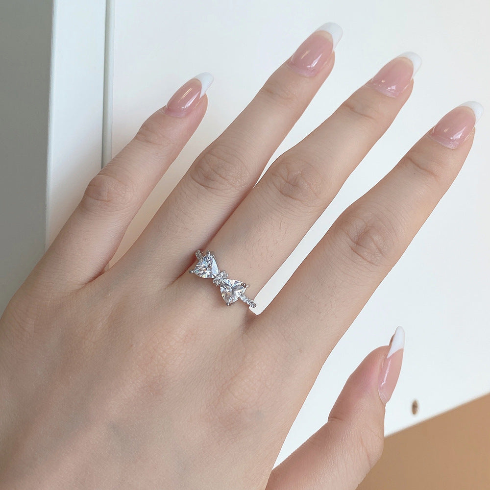 925 Sterling Silver Zircon Rings Bow Knot