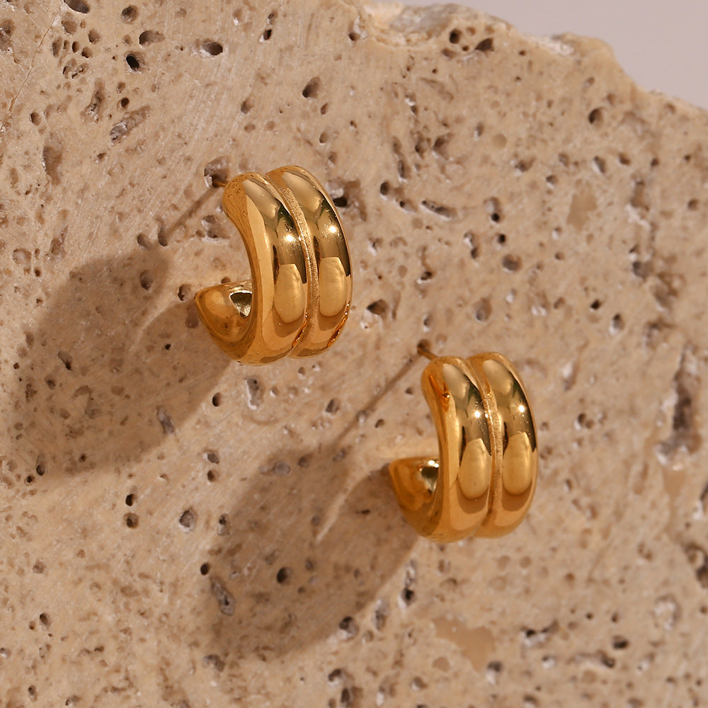 1 Pair Fashion C Shape Plating 304 Stainless Steel 18K Gold Plated Hoop Earrings
