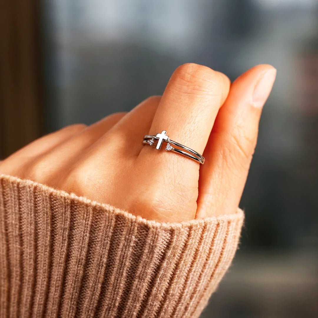 925 Sterling Silver Geometric Cross Open Rings