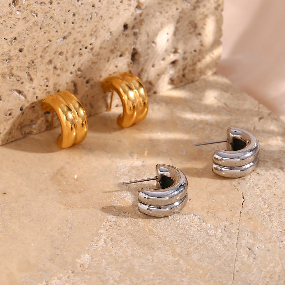 1 Pair Fashion C Shape Plating 304 Stainless Steel 18K Gold Plated Hoop Earrings