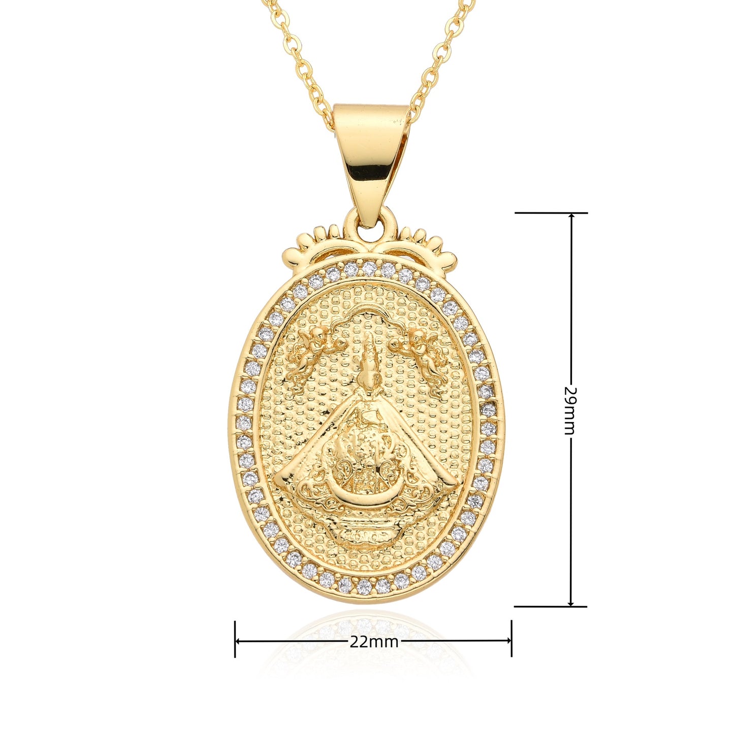 Copper Inlay Human Virgin Mary Zircon Pendant Necklace