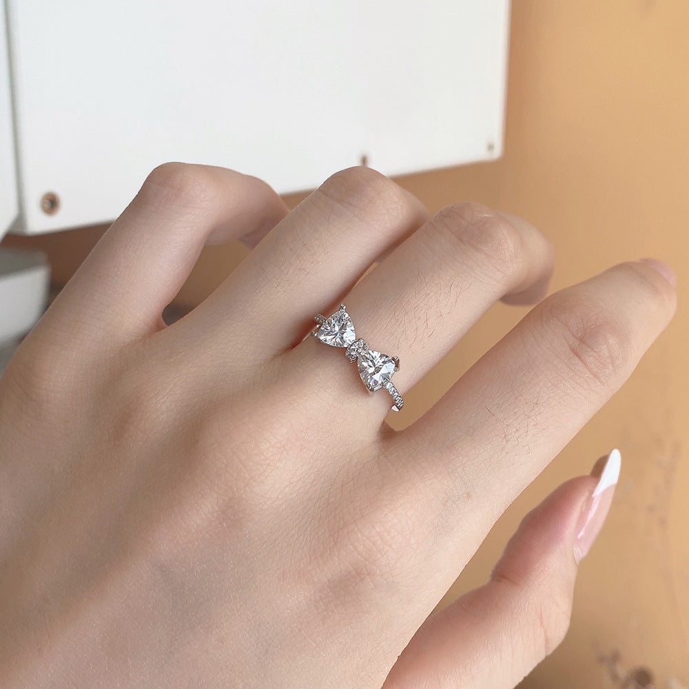 925 Sterling Silver Zircon Rings Bow Knot