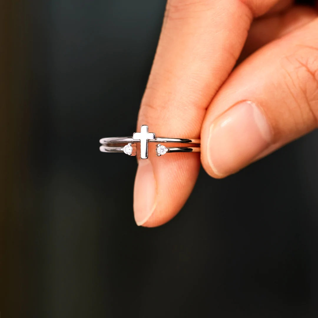 925 Sterling Silver Geometric Cross Open Rings