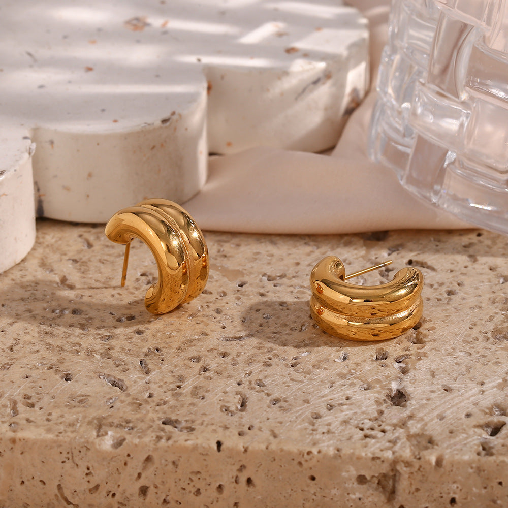 1 Pair Fashion C Shape Plating 304 Stainless Steel 18K Gold Plated Hoop Earrings