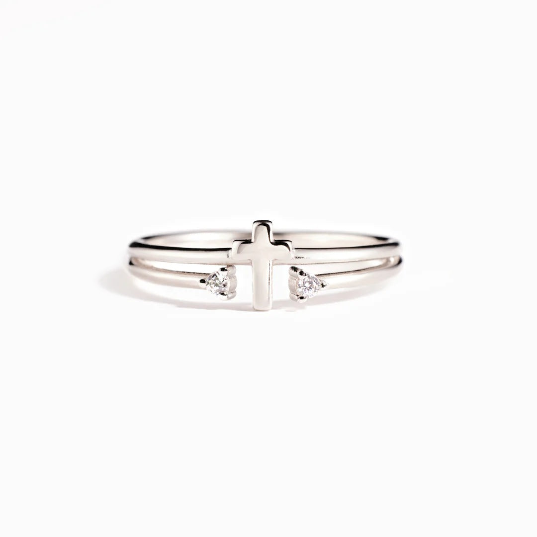 925 Sterling Silver Geometric Cross Open Rings