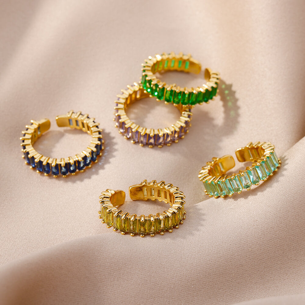 Copper Inlay Solid Color Rhinestones Rings