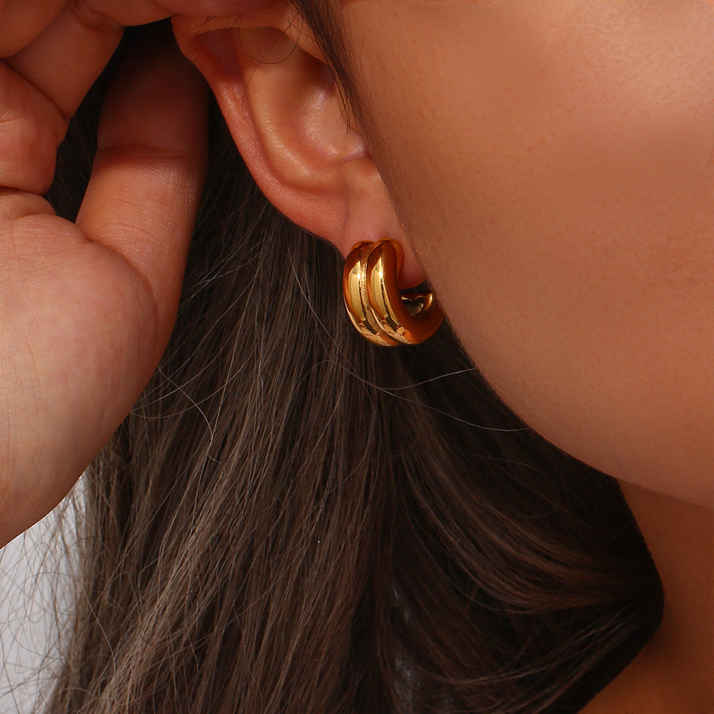1 Pair Fashion C Shape Plating 304 Stainless Steel 18K Gold Plated Hoop Earrings