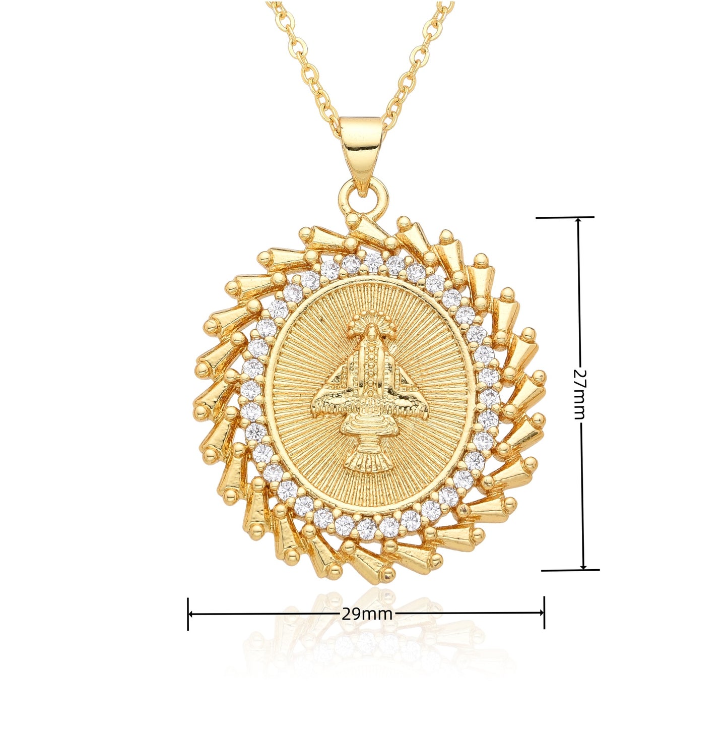 Copper Inlay Human Virgin Mary Zircon Pendant Necklace