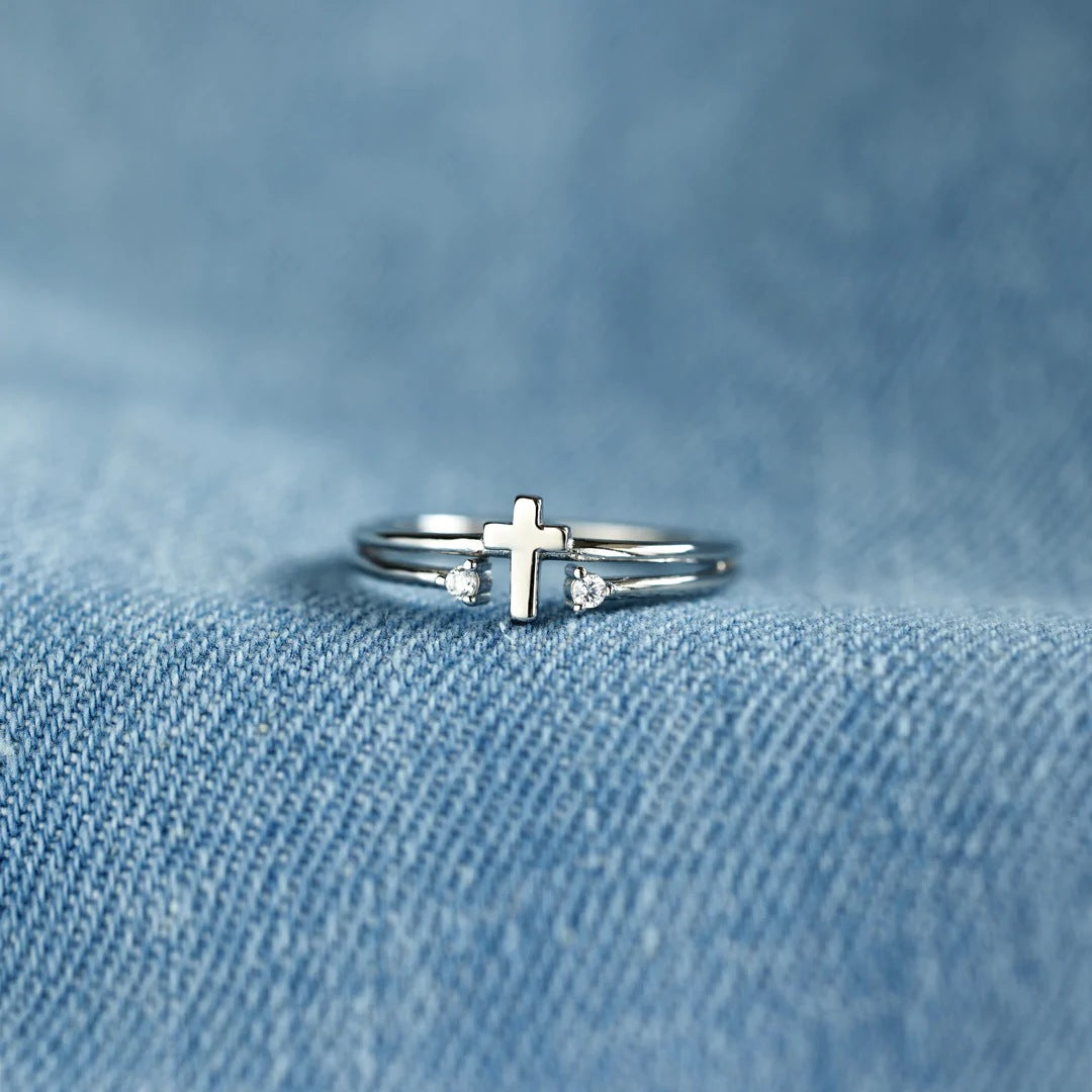 925 Sterling Silver Geometric Cross Open Rings