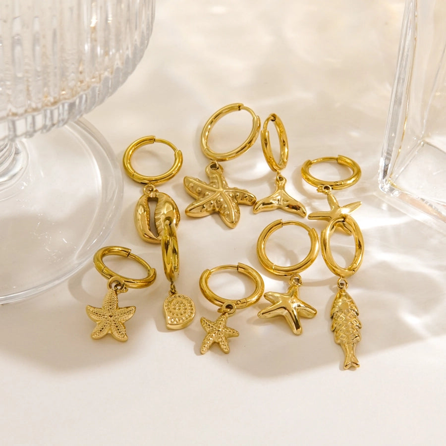 1 Piece IG Style Marine Style Beach Starfish Conch Dolphin Polishing 304 Stainless Steel 14K Gold Plated Drop Earrings