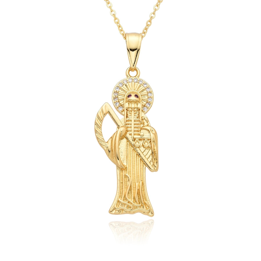 Copper Inlay Human Virgin Mary Zircon Pendant Necklace