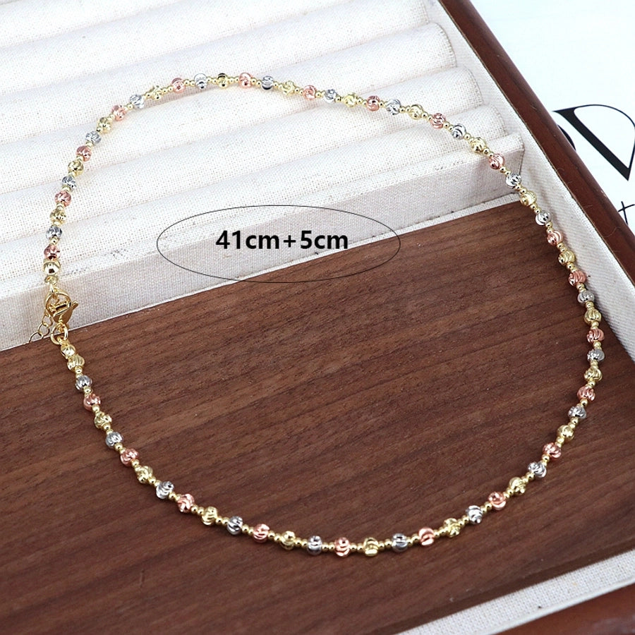 Copper 18K Gold Plated Beaded Plating Round Bracelets Necklace