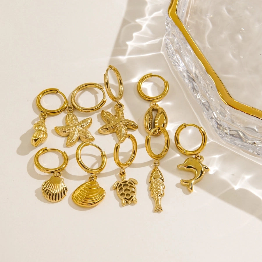 1 Piece IG Style Marine Style Beach Starfish Conch Dolphin Polishing 304 Stainless Steel 14K Gold Plated Drop Earrings