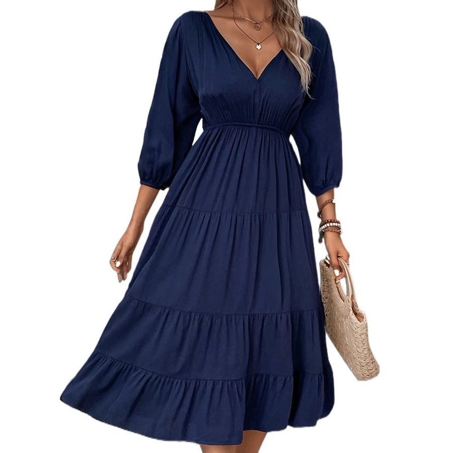 Women's Swing Dress Elegant Streetwear V Neck 3/4 Length Sleeve Solid Color Knee-Length Holiday Daily