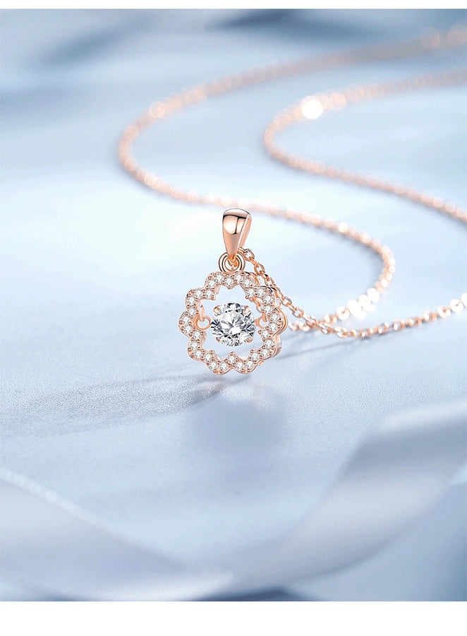 925 Sterling Silver Moissanite Zircon Inlay Flower Pendant Necklace