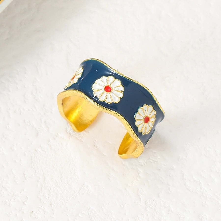 Casual Elegant Flower Alloy Enamel Women's Open Rings