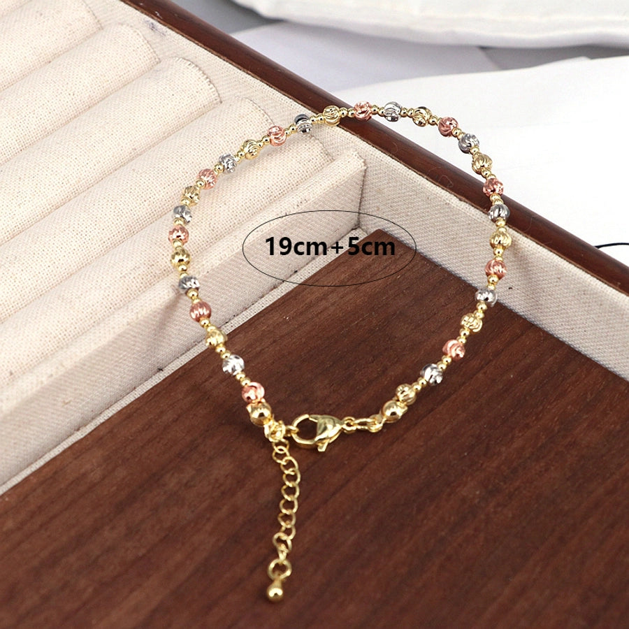Copper 18K Gold Plated Beaded Plating Round Bracelets Necklace