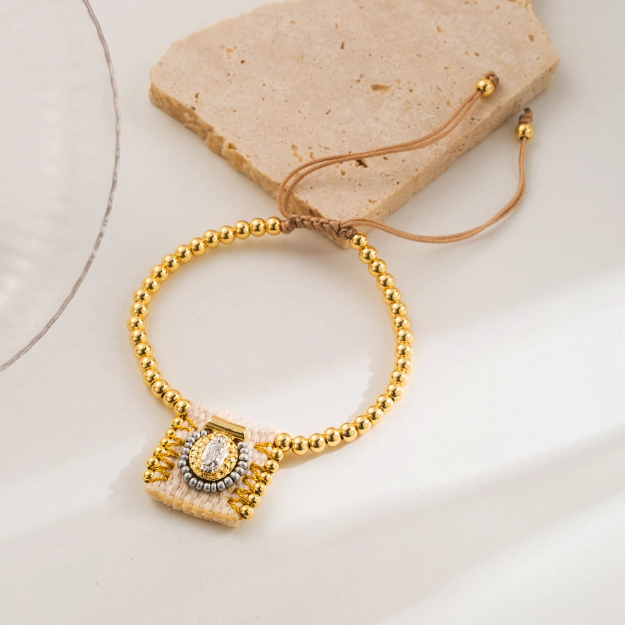 Copper 18K Gold Plated Beaded Cross Religious Belief Bracelets