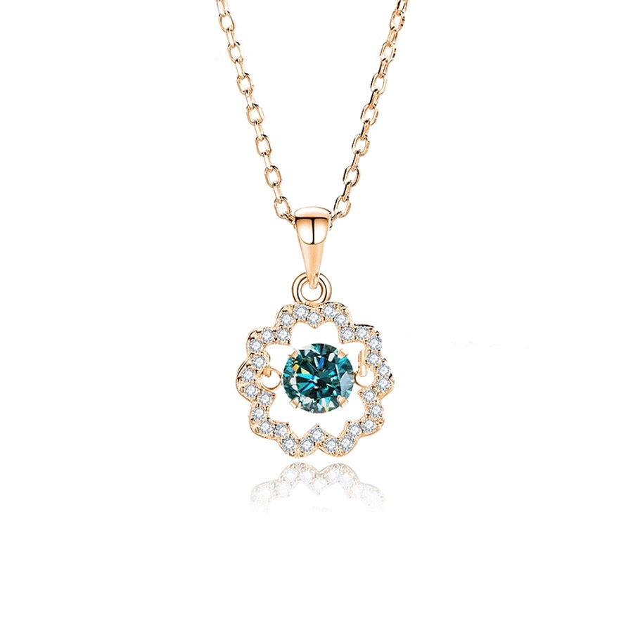 925 Sterling Silver Moissanite Zircon Inlay Flower Pendant Necklace
