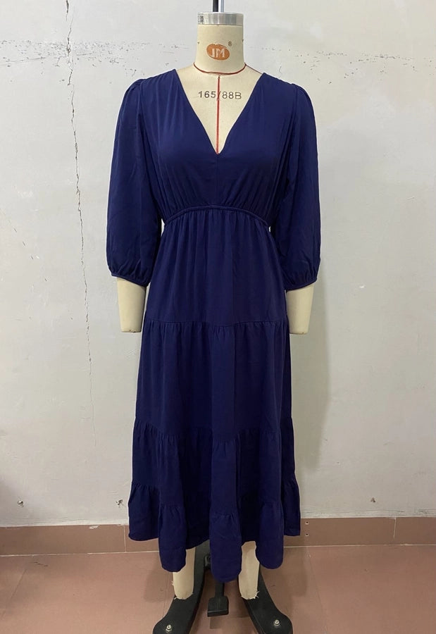 Women's Swing Dress Elegant Streetwear V Neck 3/4 Length Sleeve Solid Color Knee-Length Holiday Daily