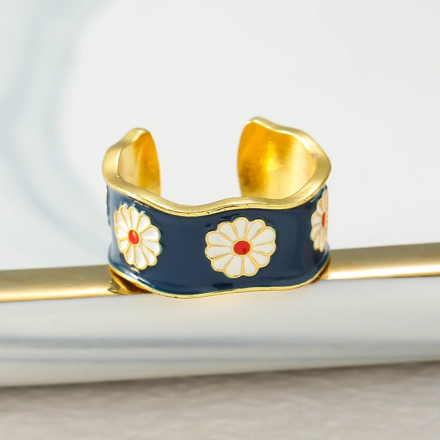 Casual Elegant Flower Alloy Enamel Women's Open Rings