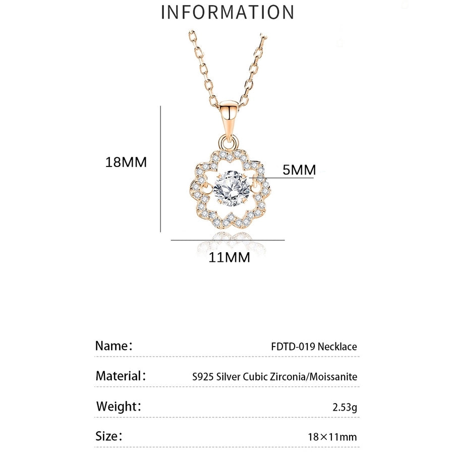 925 Sterling Silver Moissanite Zircon Inlay Flower Pendant Necklace