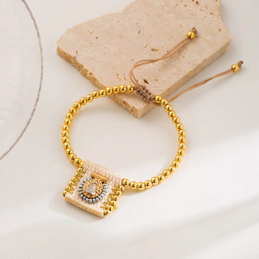 Copper 18K Gold Plated Beaded Cross Religious Belief Bracelets