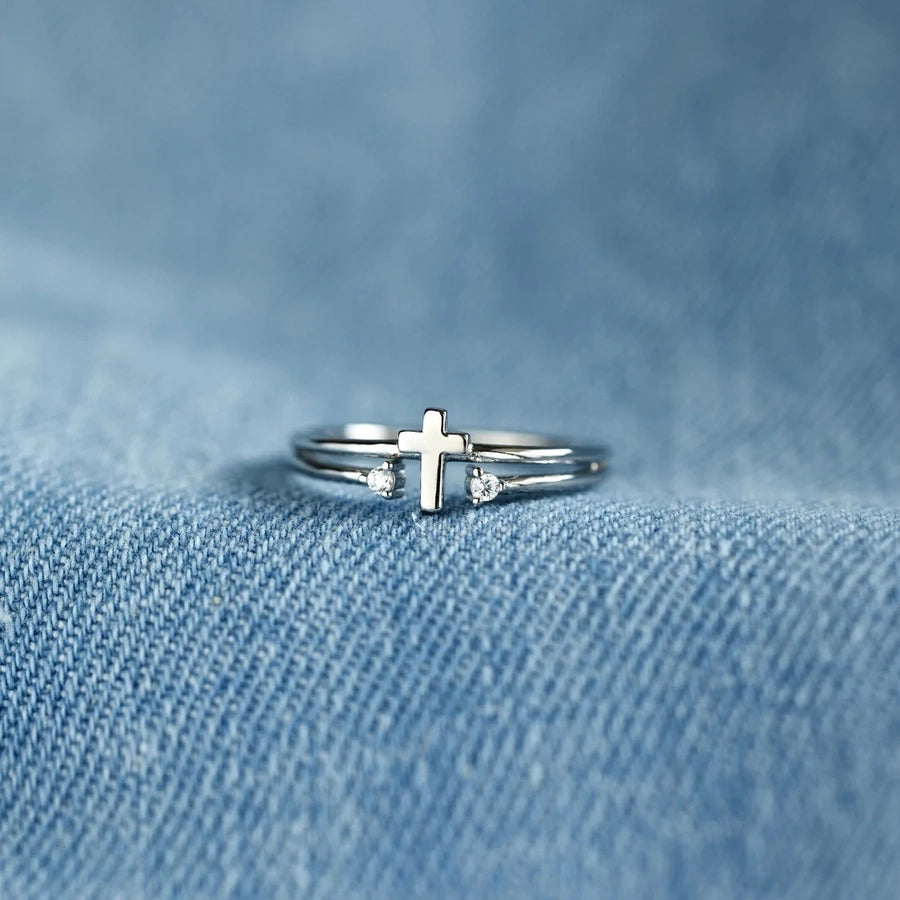 925 Sterling Silver Geometric Cross Open Rings
