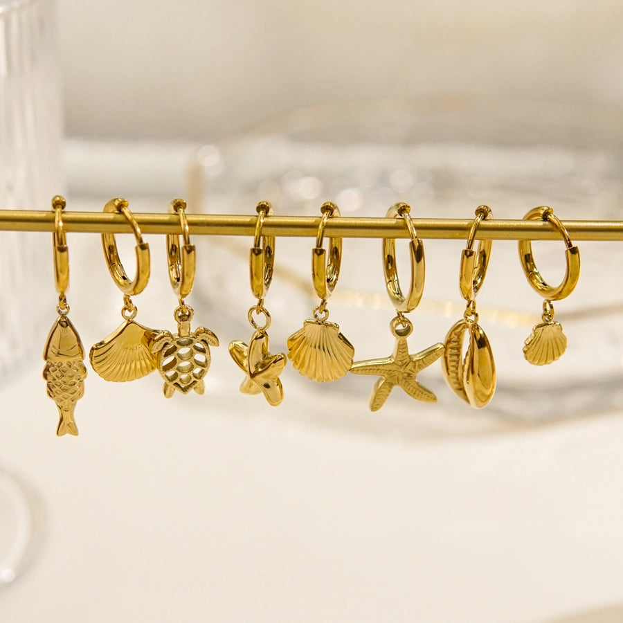 1 Piece IG Style Marine Style Beach Starfish Conch Dolphin Polishing 304 Stainless Steel 14K Gold Plated Drop Earrings