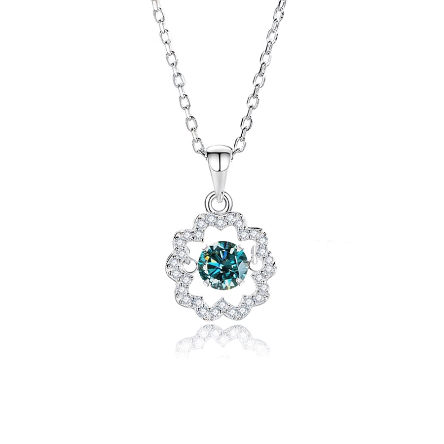 925 Sterling Silver Moissanite Zircon Inlay Flower Pendant Necklace