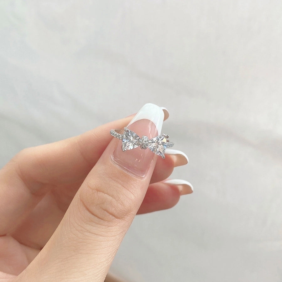 925 Sterling Silver Zircon Rings Bow Knot