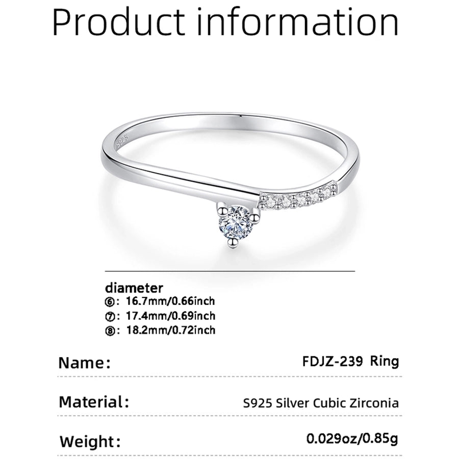 925 Sterling Silver Zircon Curve Rings