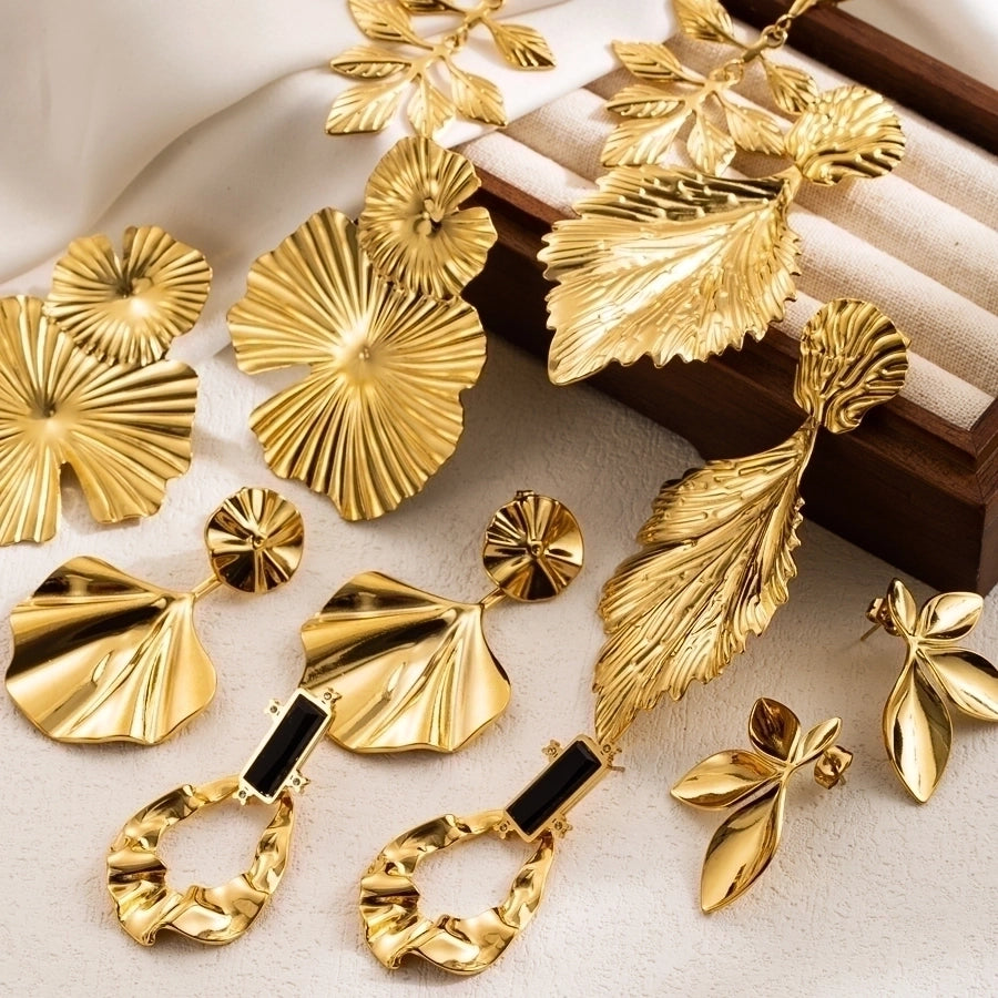 1 pair ig style leaves flower ginkgo leaf plating stainless steel drop earrings