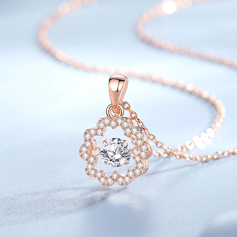 925 Sterling Silver Moissanite Zircon Inlay Flower Pendant Necklace