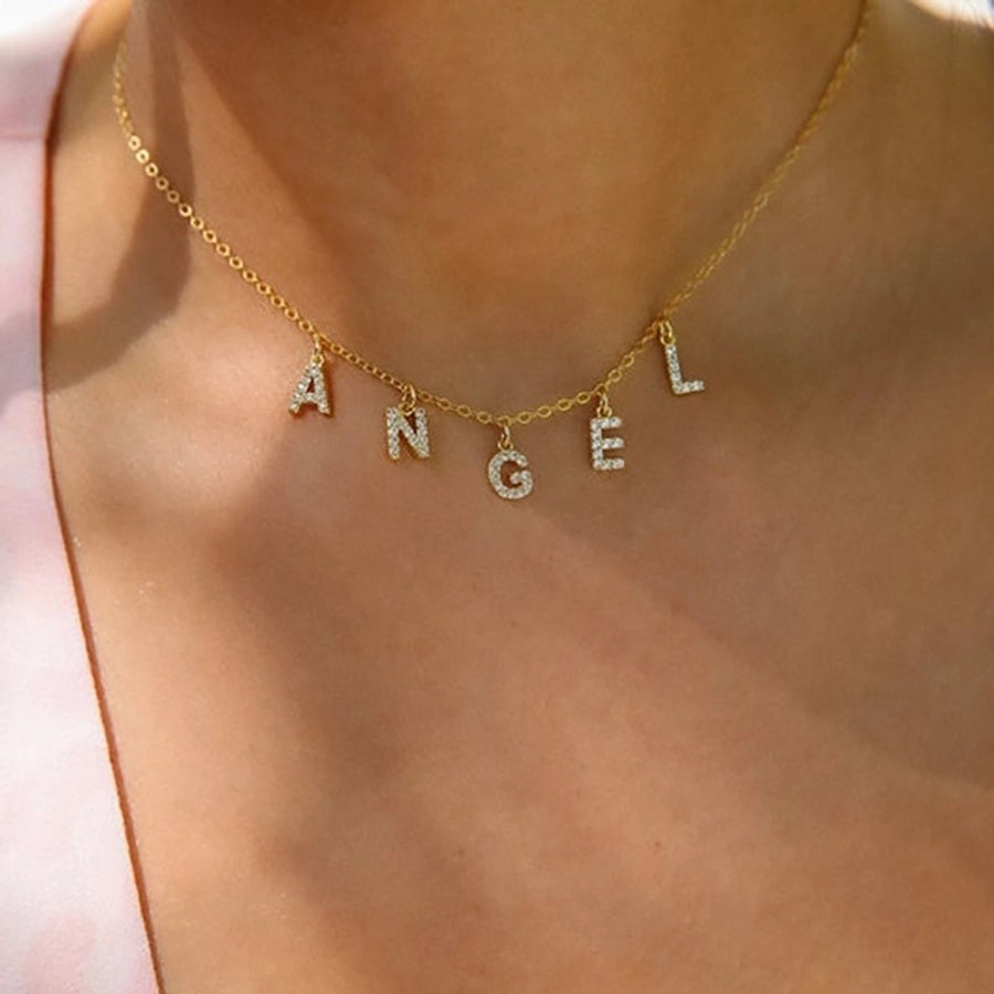 basic letter stainless steel copper zircon pendant necklace in bulk