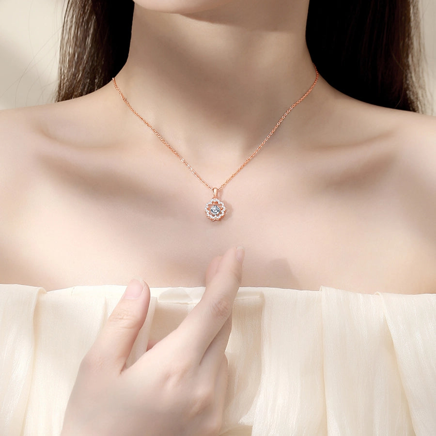 925 Sterling Silver Moissanite Zircon Inlay Flower Pendant Necklace