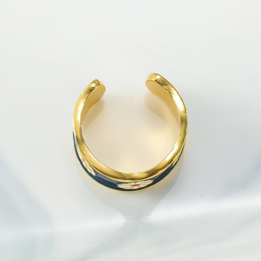 Casual Elegant Flower Alloy Enamel Women's Open Rings