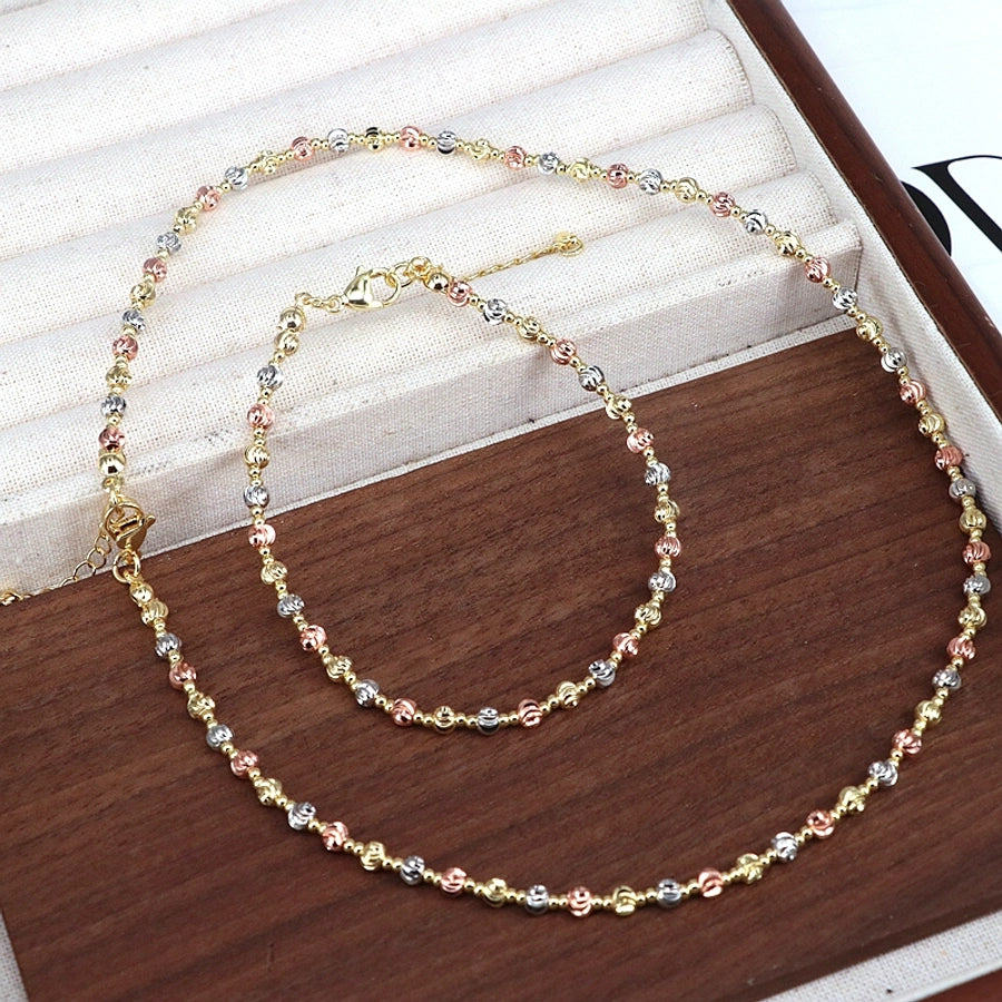 Copper 18K Gold Plated Beaded Plating Round Bracelets Necklace