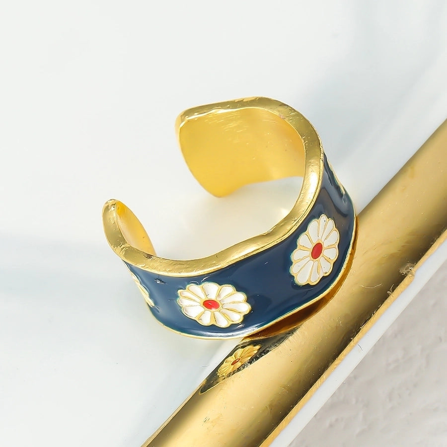 Casual Elegant Flower Alloy Enamel Women's Open Rings