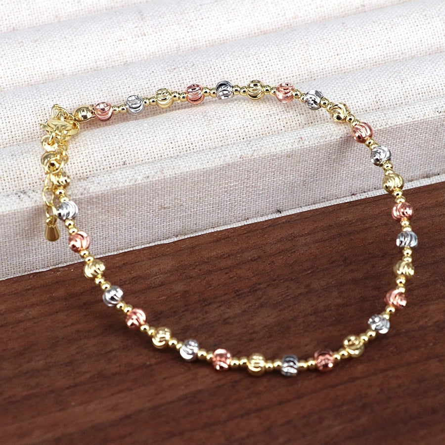 Copper 18K Gold Plated Beaded Plating Round Bracelets Necklace