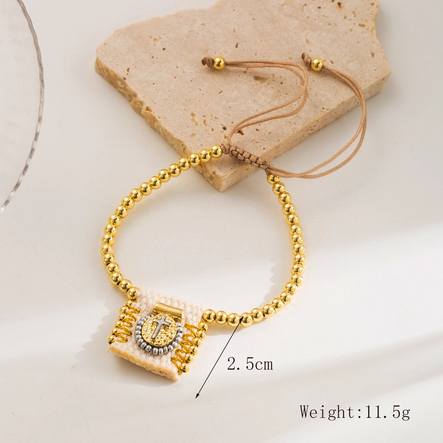Copper 18K Gold Plated Beaded Cross Religious Belief Bracelets