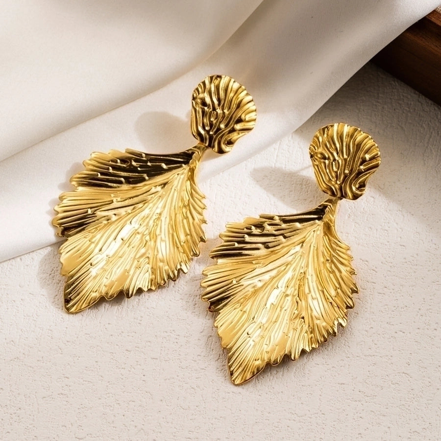 1 pair ig style leaves flower ginkgo leaf plating stainless steel drop earrings