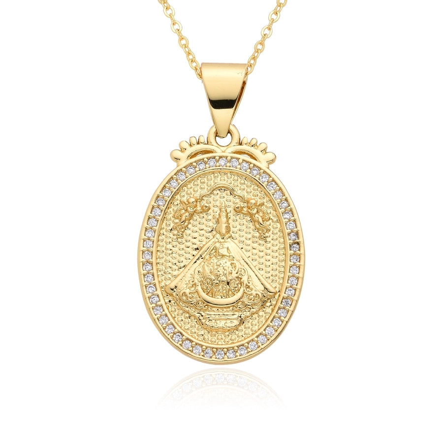 Copper Inlay Human Virgin Mary Zircon Pendant Necklace