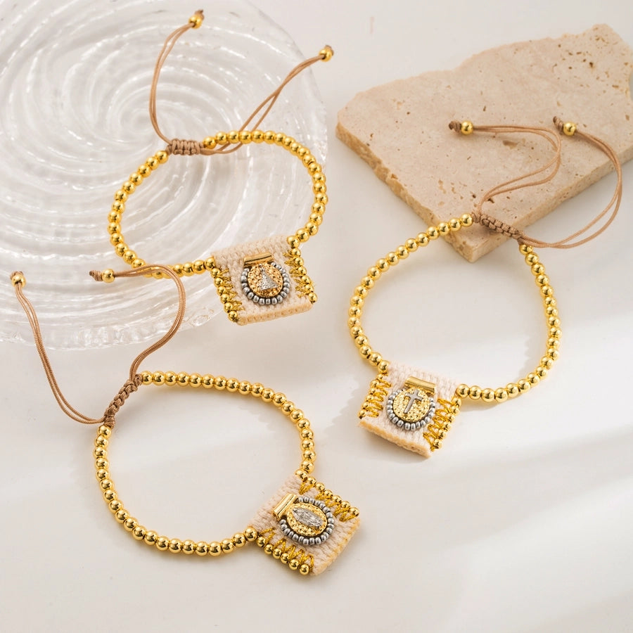 Copper 18K Gold Plated Beaded Cross Religious Belief Bracelets