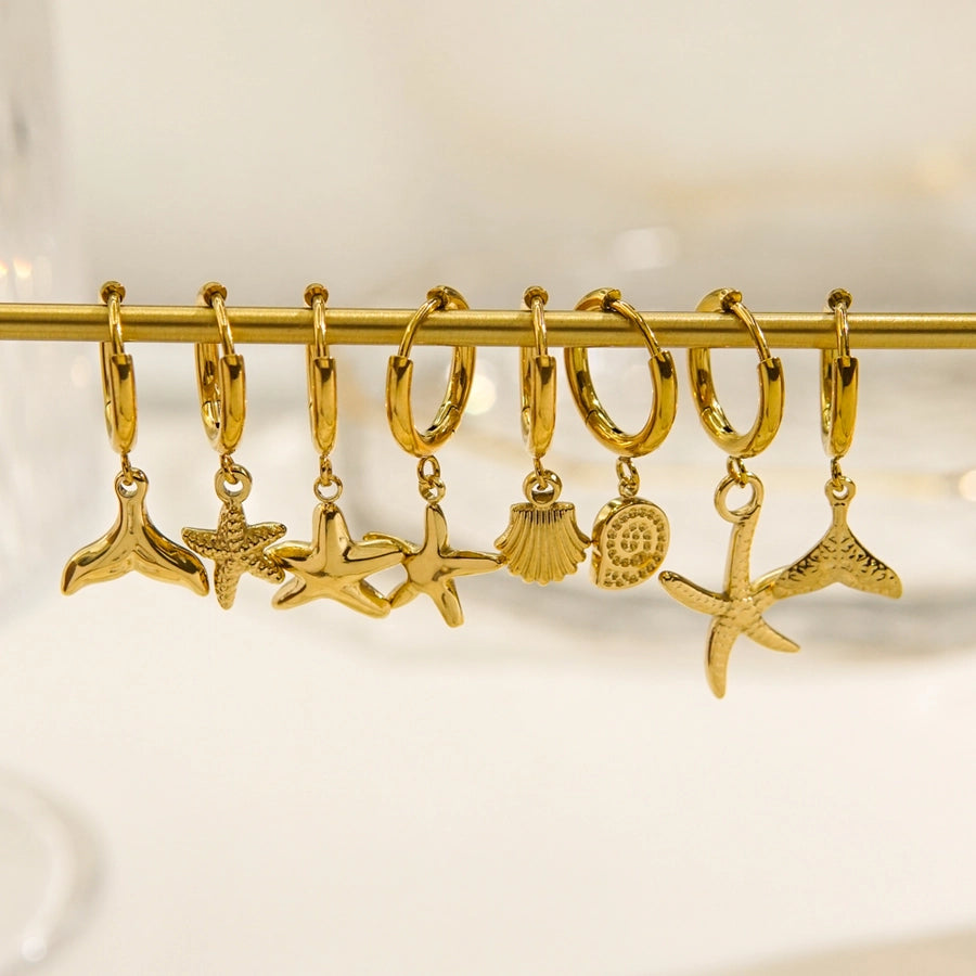 1 Piece IG Style Marine Style Beach Starfish Conch Dolphin Polishing 304 Stainless Steel 14K Gold Plated Drop Earrings